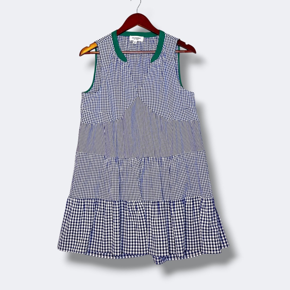 eesome Women Dress Size M Blue Gingham Sleeveless Tiered Mini Cottagecore Preppy